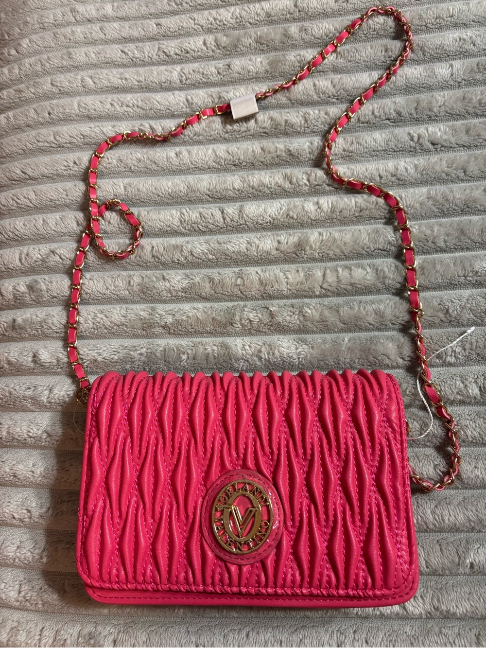 Pink Quilted Crossbody Bag with Chain Strap-Valentino Orlandi